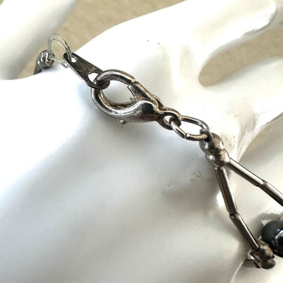 Vintage  Hematite & Silver-Tone Beaded Bracelet - Picture 6 of 9